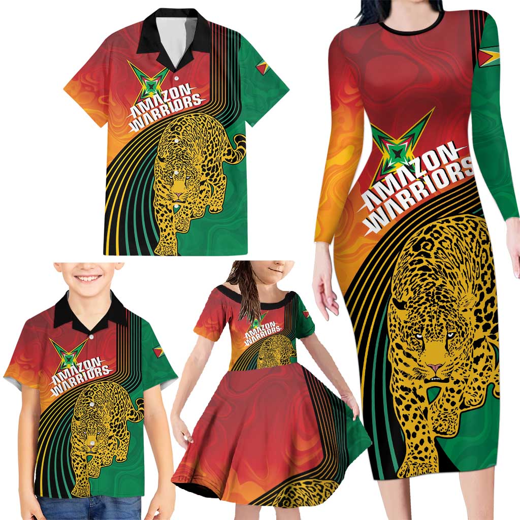 Guyana Cricket Amazon Warriors Personalized Family Matching Long Sleeve Bodycon Dress and Hawaiian Shirt Fierce Jaguars - Wonder Print Shop
