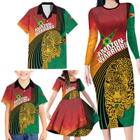 Guyana Cricket Amazon Warriors Personalized Family Matching Long Sleeve Bodycon Dress and Hawaiian Shirt Fierce Jaguars - Wonder Print Shop