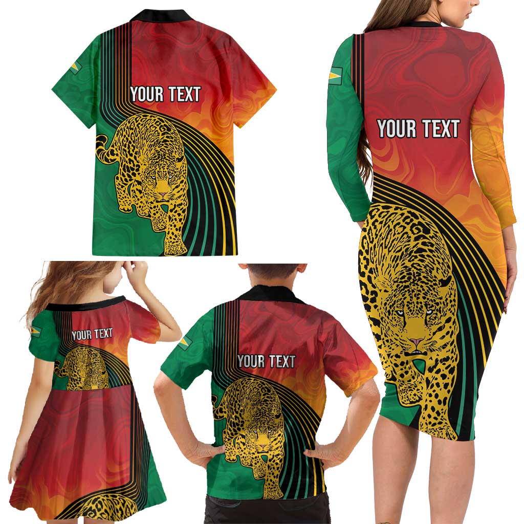 Guyana Cricket Amazon Warriors Personalized Family Matching Long Sleeve Bodycon Dress and Hawaiian Shirt Fierce Jaguars - Wonder Print Shop