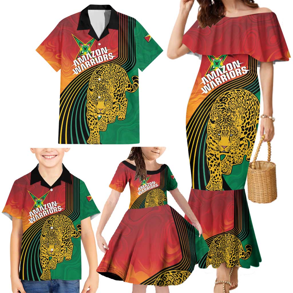 Guyana Cricket Amazon Warriors Personalized Family Matching Mermaid Dress and Hawaiian Shirt Fierce Jaguars - Wonder Print Shop