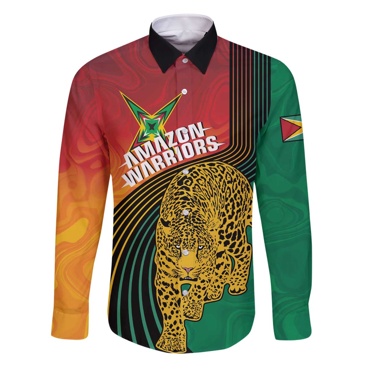Guyana Cricket Amazon Warriors Personalized Family Matching Off The Shoulder Long Sleeve Dress and Hawaiian Shirt Fierce Jaguars - Wonder Print Shop