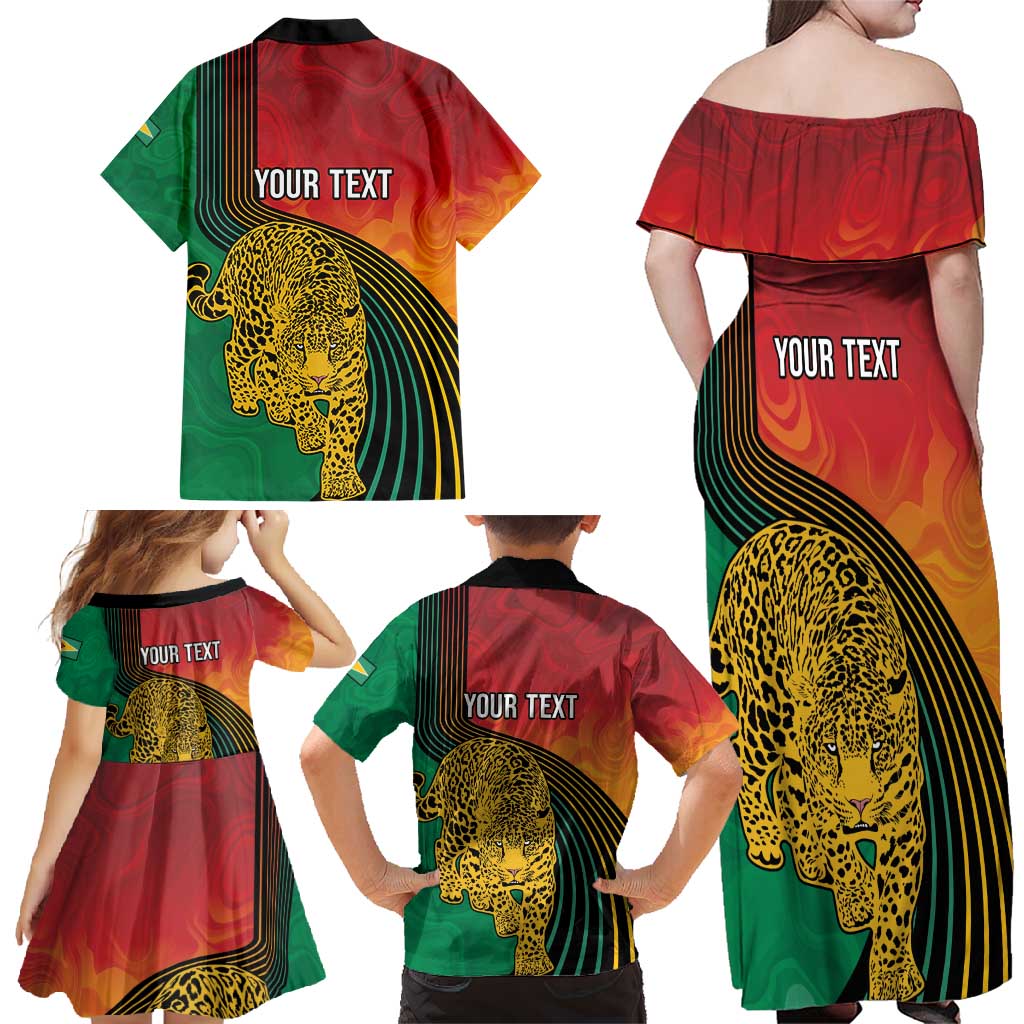 Guyana Cricket Amazon Warriors Personalized Family Matching Off Shoulder Maxi Dress and Hawaiian Shirt Fierce Jaguars - Wonder Print Shop