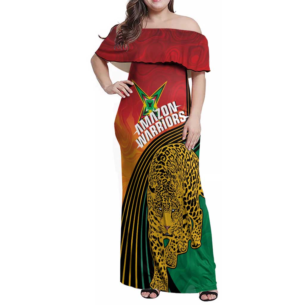 Guyana Cricket Amazon Warriors Personalized Family Matching Off Shoulder Maxi Dress and Hawaiian Shirt Fierce Jaguars - Wonder Print Shop
