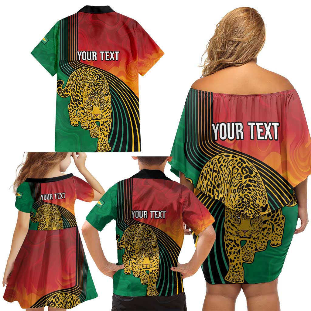 Guyana Cricket Amazon Warriors Personalized Family Matching Off Shoulder Short Dress and Hawaiian Shirt Fierce Jaguars - Wonder Print Shop