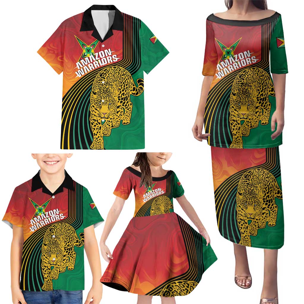 Guyana Cricket Amazon Warriors Personalized Family Matching Puletasi and Hawaiian Shirt Fierce Jaguars - Wonder Print Shop