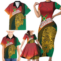 Guyana Cricket Amazon Warriors Personalized Family Matching Short Sleeve Bodycon Dress and Hawaiian Shirt Fierce Jaguars - Wonder Print Shop