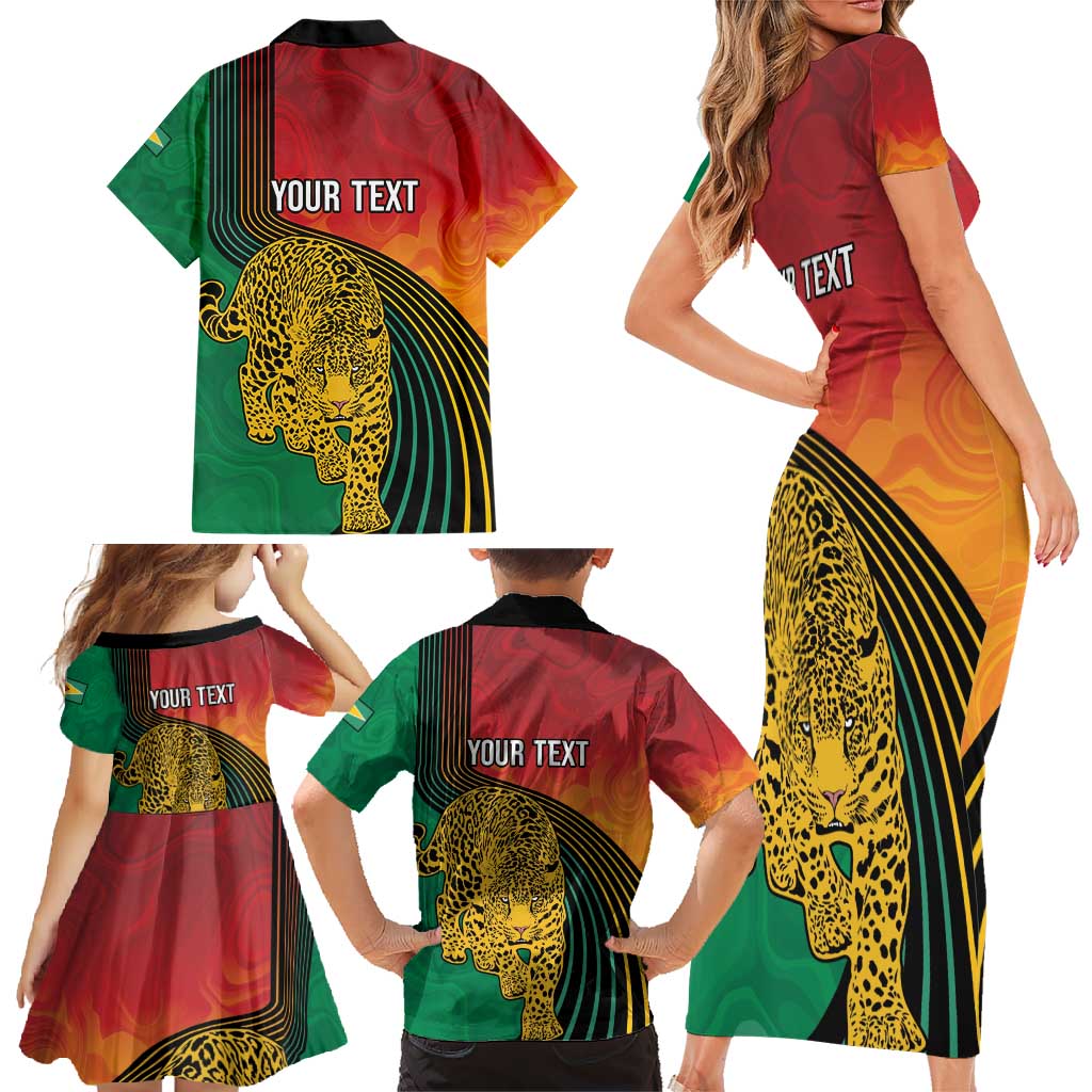 Guyana Cricket Amazon Warriors Personalized Family Matching Short Sleeve Bodycon Dress and Hawaiian Shirt Fierce Jaguars - Wonder Print Shop