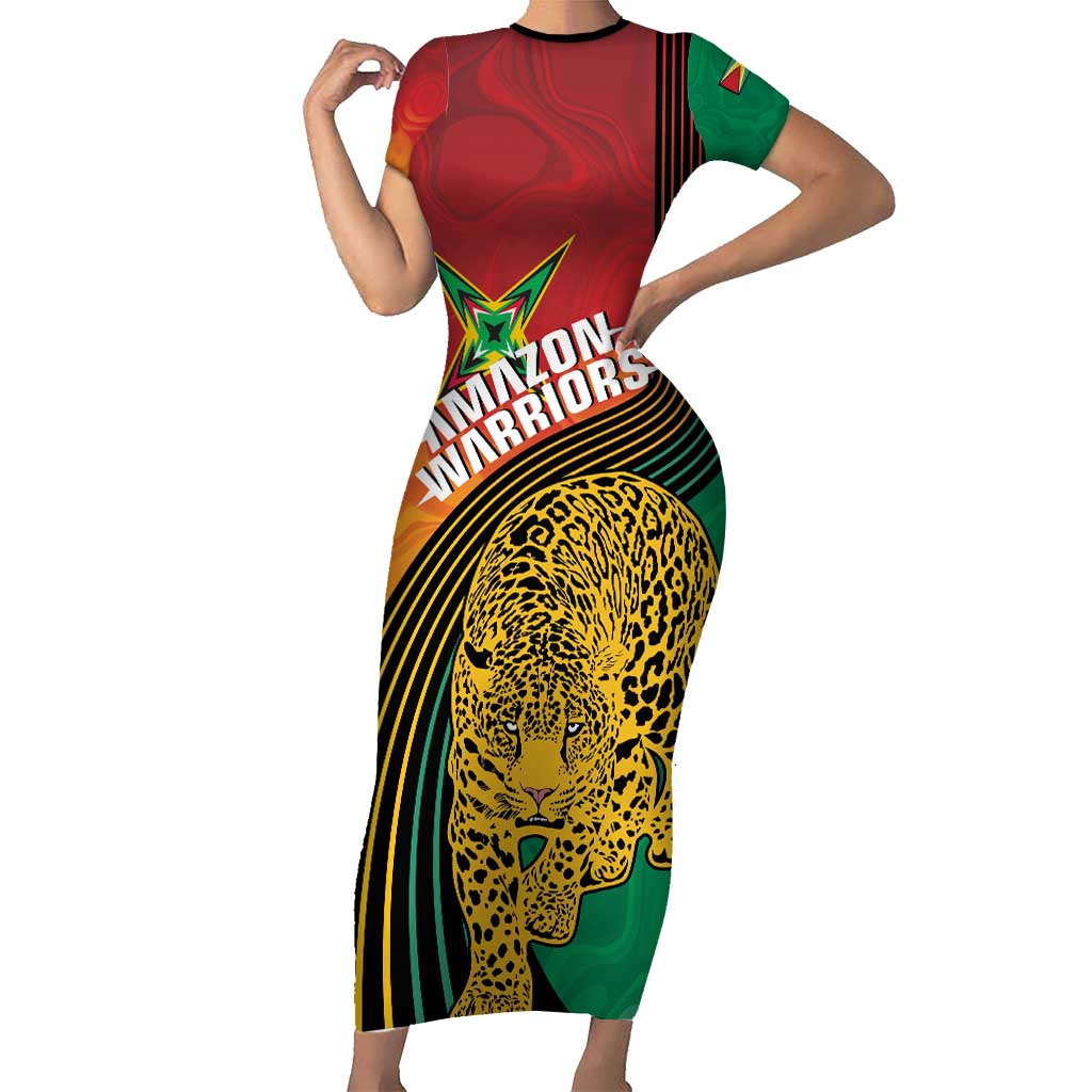Guyana Cricket Amazon Warriors Personalized Family Matching Short Sleeve Bodycon Dress and Hawaiian Shirt Fierce Jaguars - Wonder Print Shop