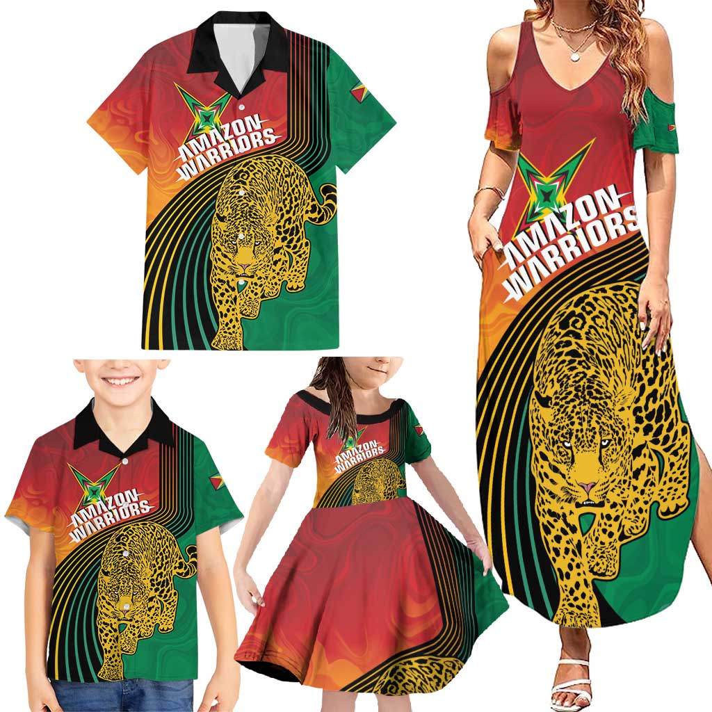 Guyana Cricket Amazon Warriors Personalized Family Matching Summer Maxi Dress and Hawaiian Shirt Fierce Jaguars - Wonder Print Shop