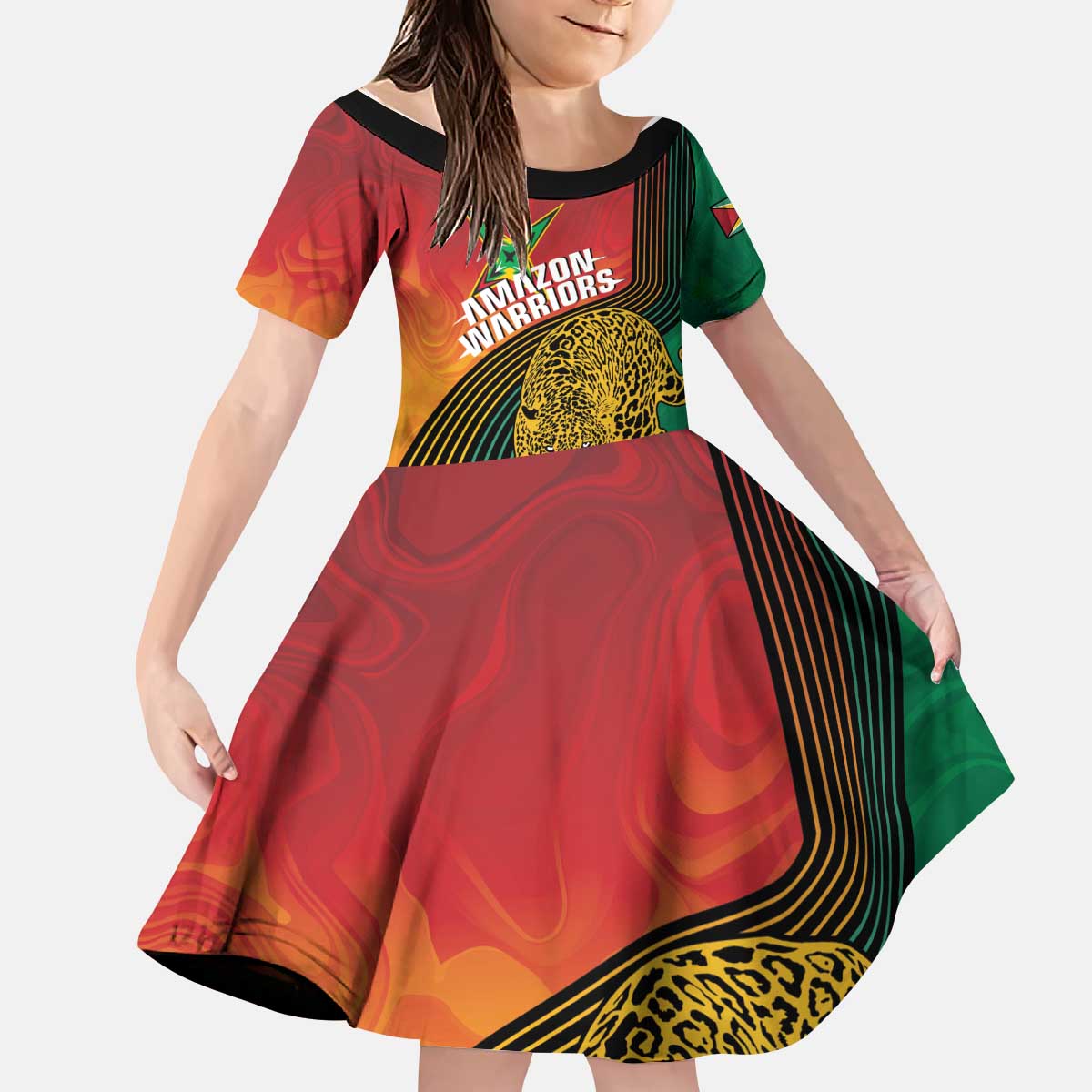 Guyana Cricket Amazon Warriors Personalized Kid Short Sleeve Dress Fierce Jaguars - Wonder Print Shop