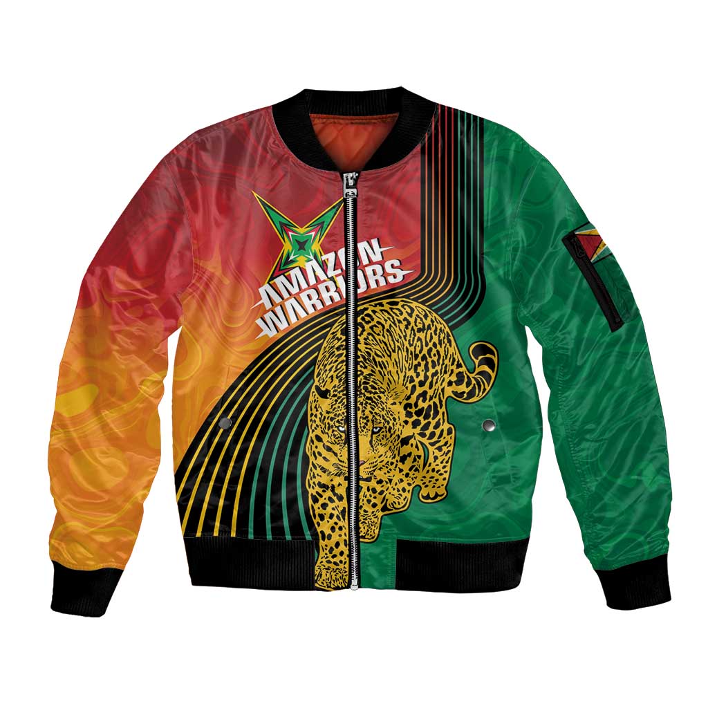 Guyana Cricket Amazon Warriors Personalized Sleeve Zip Bomber Jacket Fierce Jaguars - Wonder Print Shop