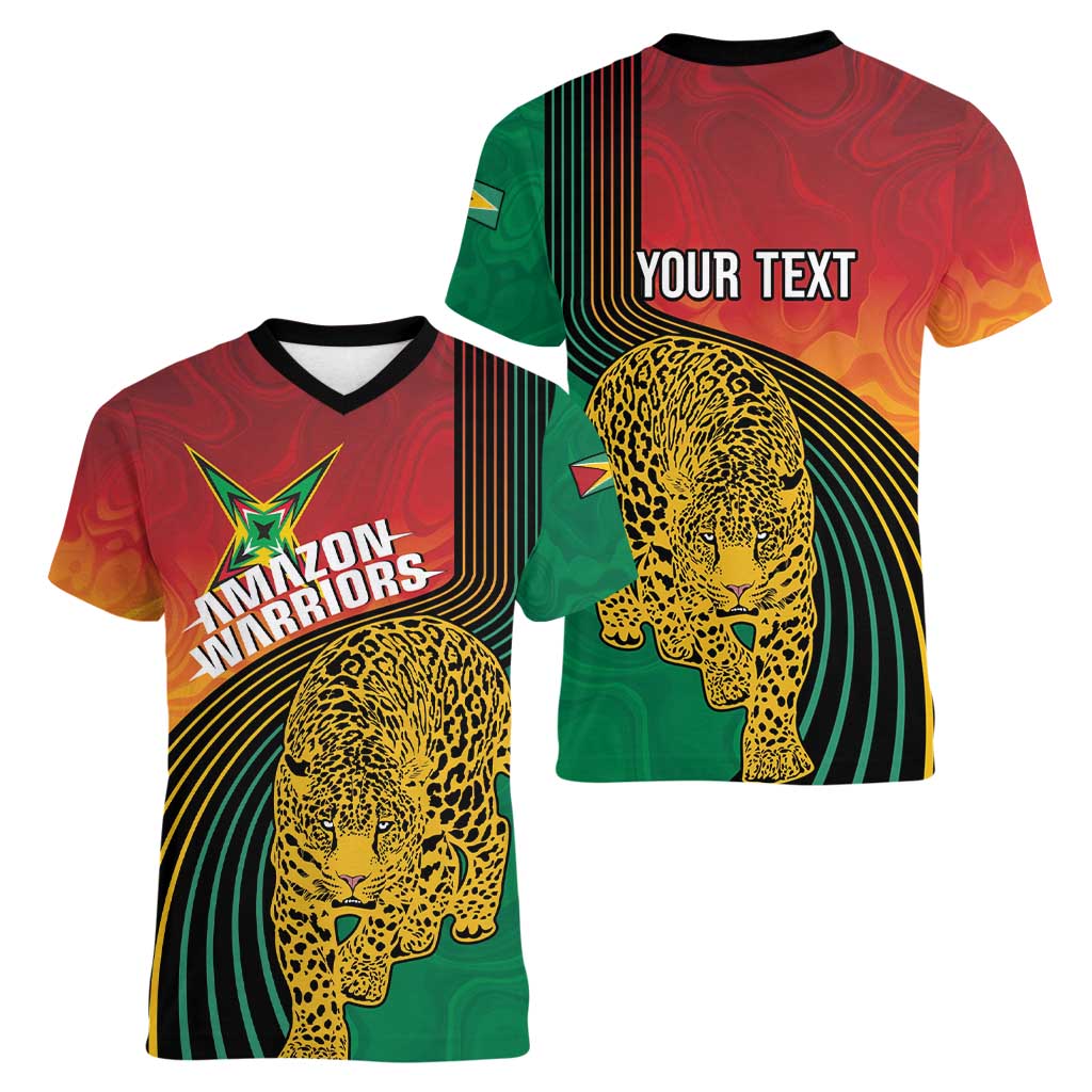 Guyana Cricket Amazon Warriors Personalized Women V-Neck T-Shirt Fierce Jaguars - Wonder Print Shop