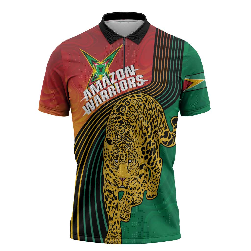 Guyana Cricket Amazon Warriors Personalized Zipper Polo Shirt Fierce Jaguars - Wonder Print Shop
