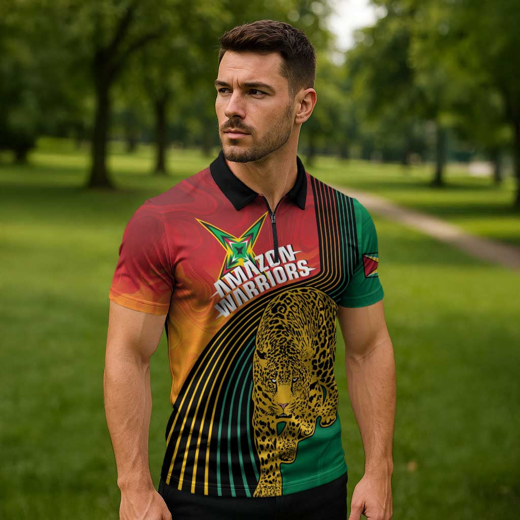 Guyana Cricket Amazon Warriors Personalized Zipper Polo Shirt Fierce Jaguars - Wonder Print Shop