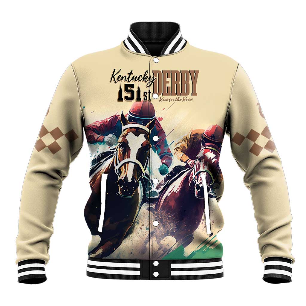 Kentucky Horse Racing 151st Personalized Baseball Jacket Derby Watercolor Style - Cream LT7