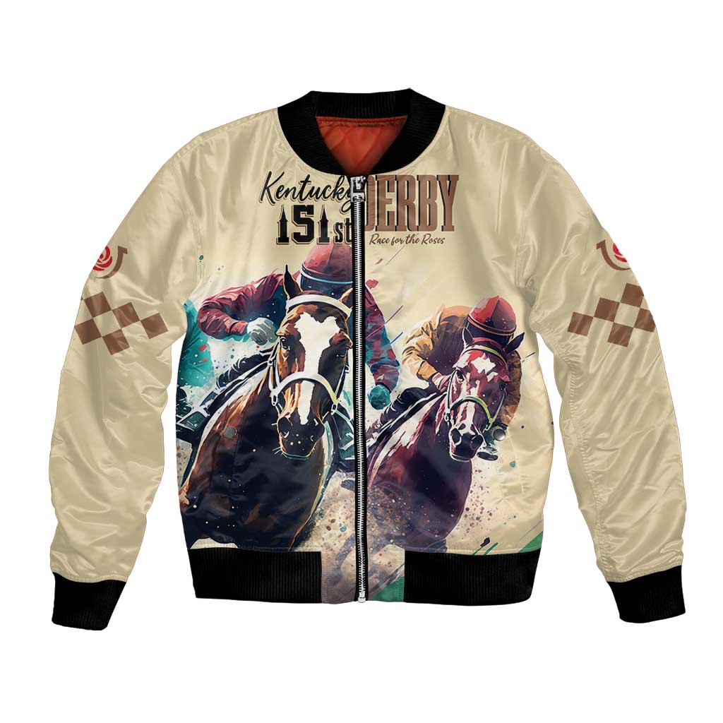 Kentucky Horse Racing 151st Personalized Bomber Jacket Derby Watercolor Style - Cream LT7