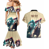 Kentucky Horse Racing 151st Personalized Couples Matching Mermaid Dress and Hawaiian Shirt Derby Watercolor Style - Cream LT7