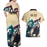 Kentucky Horse Racing 151st Personalized Couples Matching Off Shoulder Maxi Dress and Hawaiian Shirt Derby Watercolor Style - Cream LT7