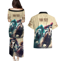 Kentucky Horse Racing 151st Personalized Couples Matching Puletasi and Hawaiian Shirt Derby Watercolor Style - Cream LT7