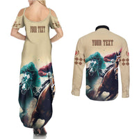 Kentucky Horse Racing 151st Personalized Couples Matching Summer Maxi Dress and Long Sleeve Button Shirt Derby Watercolor Style - Cream LT7