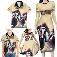 Kentucky Horse Racing 151st Personalized Family Matching Long Sleeve Bodycon Dress and Hawaiian Shirt Derby Watercolor Style - Cream LT7