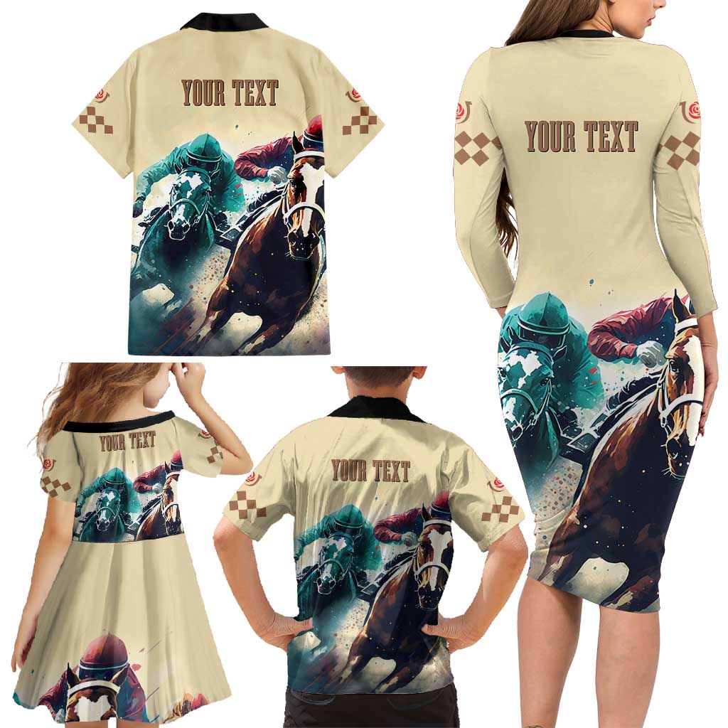 Kentucky Horse Racing 151st Personalized Family Matching Long Sleeve Bodycon Dress and Hawaiian Shirt Derby Watercolor Style - Cream LT7