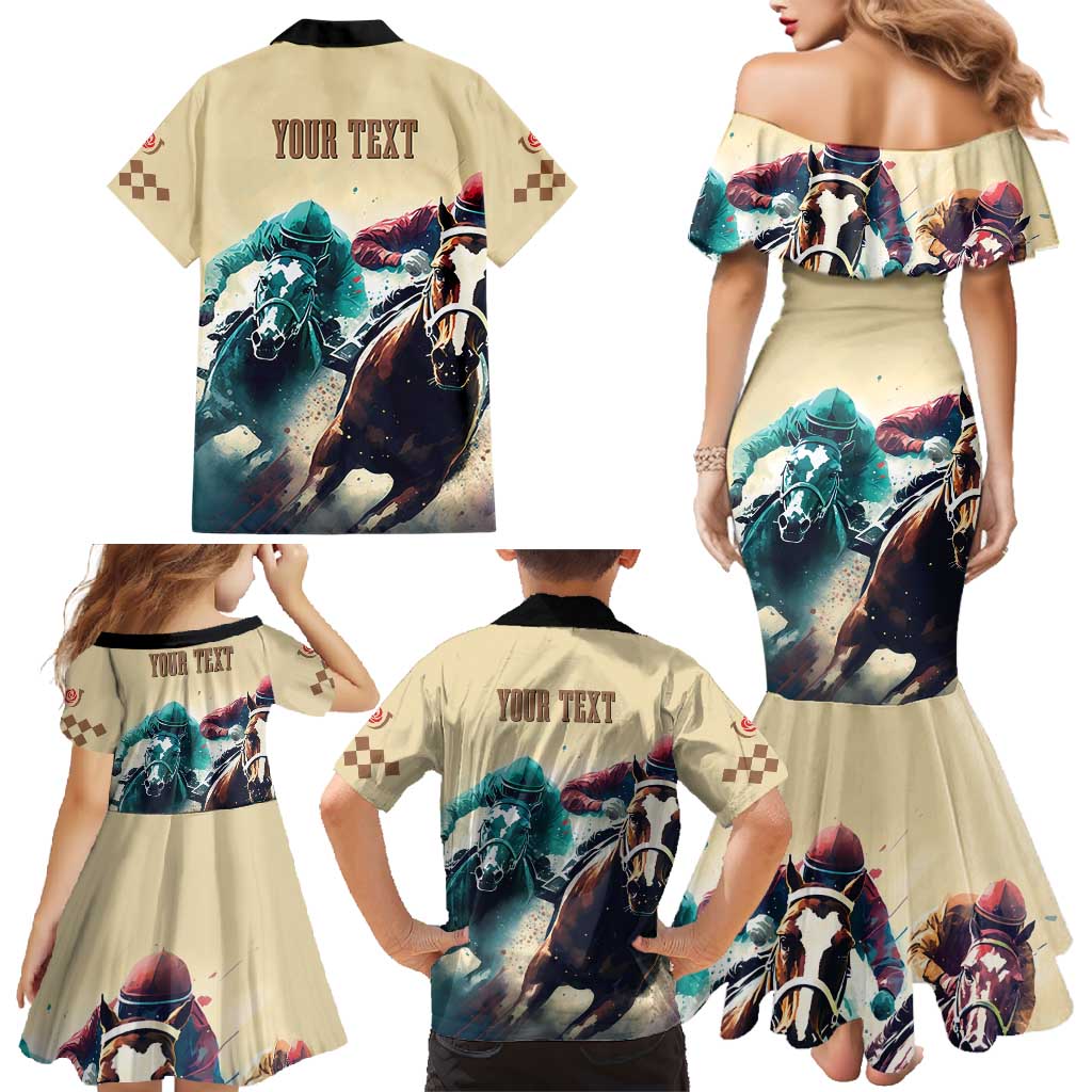 Kentucky Horse Racing 151st Personalized Family Matching Mermaid Dress and Hawaiian Shirt Derby Watercolor Style - Cream LT7