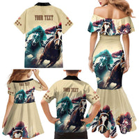 Kentucky Horse Racing 151st Personalized Family Matching Mermaid Dress and Hawaiian Shirt Derby Watercolor Style - Cream LT7