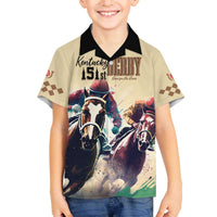Kentucky Horse Racing 151st Personalized Family Matching Off Shoulder Long Sleeve Dress and Hawaiian Shirt Derby Watercolor Style - Cream LT7