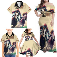 Kentucky Horse Racing 151st Personalized Family Matching Off Shoulder Maxi Dress and Hawaiian Shirt Derby Watercolor Style - Cream LT7