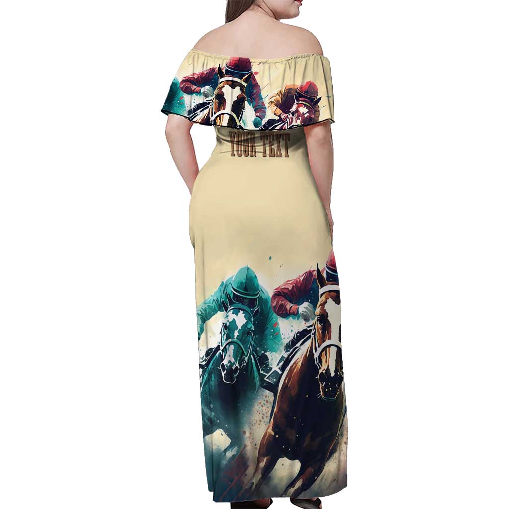 Kentucky Horse Racing 151st Personalized Family Matching Off Shoulder Maxi Dress and Hawaiian Shirt Derby Watercolor Style - Cream LT7