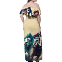 Kentucky Horse Racing 151st Personalized Family Matching Off Shoulder Maxi Dress and Hawaiian Shirt Derby Watercolor Style - Cream LT7