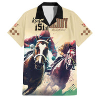 Kentucky Horse Racing 151st Personalized Family Matching Off Shoulder Short Dress and Hawaiian Shirt Derby Watercolor Style - Cream LT7