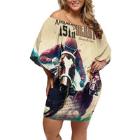 Kentucky Horse Racing 151st Personalized Family Matching Off Shoulder Short Dress and Hawaiian Shirt Derby Watercolor Style - Cream LT7