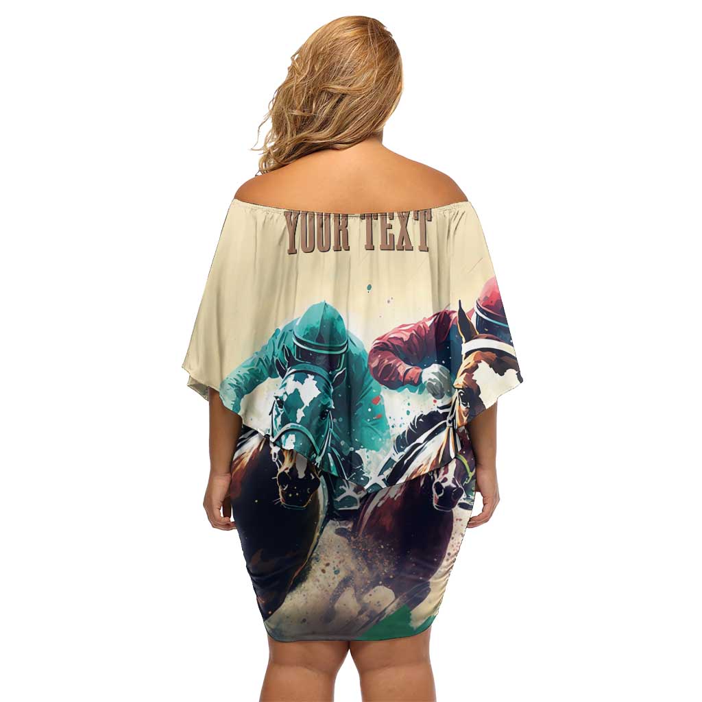 Kentucky Horse Racing 151st Personalized Family Matching Off Shoulder Short Dress and Hawaiian Shirt Derby Watercolor Style - Cream LT7