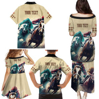 Kentucky Horse Racing 151st Personalized Family Matching Puletasi and Hawaiian Shirt Derby Watercolor Style - Cream LT7