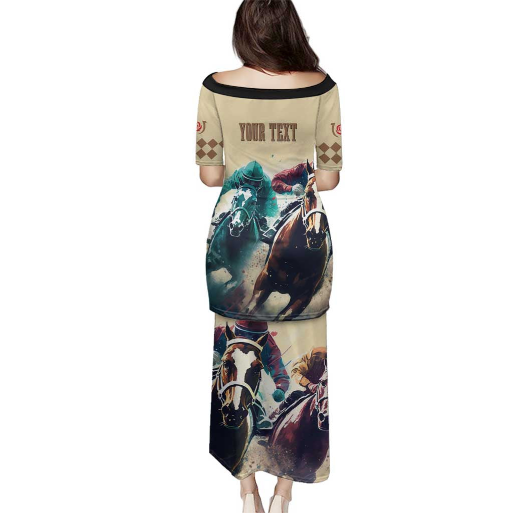 Kentucky Horse Racing 151st Personalized Family Matching Puletasi and Hawaiian Shirt Derby Watercolor Style - Cream LT7