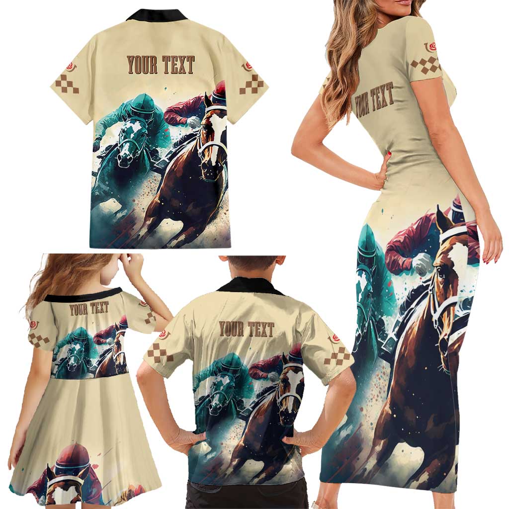 Kentucky Horse Racing 151st Personalized Family Matching Short Sleeve Bodycon Dress and Hawaiian Shirt Derby Watercolor Style - Cream LT7
