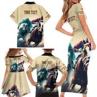 Kentucky Horse Racing 151st Personalized Family Matching Short Sleeve Bodycon Dress and Hawaiian Shirt Derby Watercolor Style - Cream LT7
