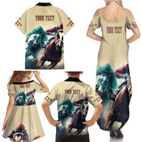 Kentucky Horse Racing 151st Personalized Family Matching Summer Maxi Dress and Hawaiian Shirt Derby Watercolor Style - Cream LT7