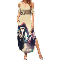 Kentucky Horse Racing 151st Personalized Family Matching Summer Maxi Dress and Hawaiian Shirt Derby Watercolor Style - Cream LT7