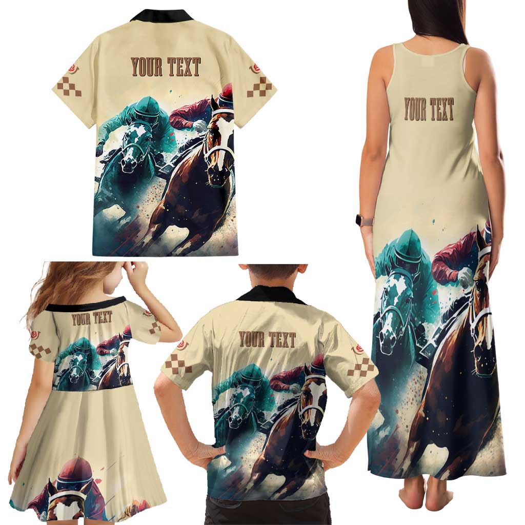 Kentucky Horse Racing 151st Personalized Family Matching Tank Maxi Dress and Hawaiian Shirt Derby Watercolor Style - Cream LT7