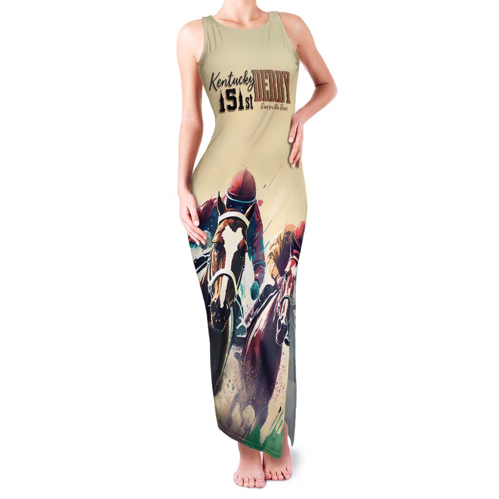 Kentucky Horse Racing 151st Personalized Family Matching Tank Maxi Dress and Hawaiian Shirt Derby Watercolor Style - Cream LT7