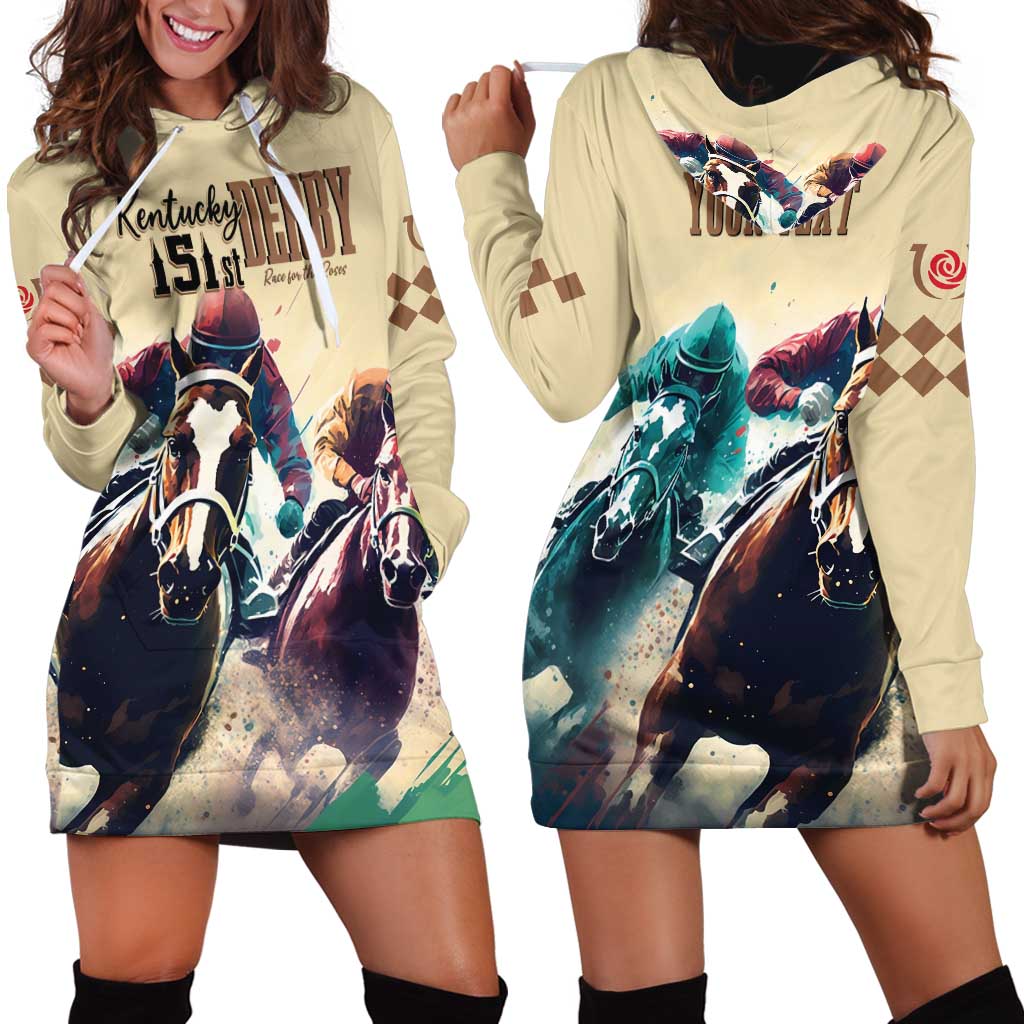 Kentucky Horse Racing 151st Personalized Hoodie Dress Derby Watercolor Style - Cream LT7