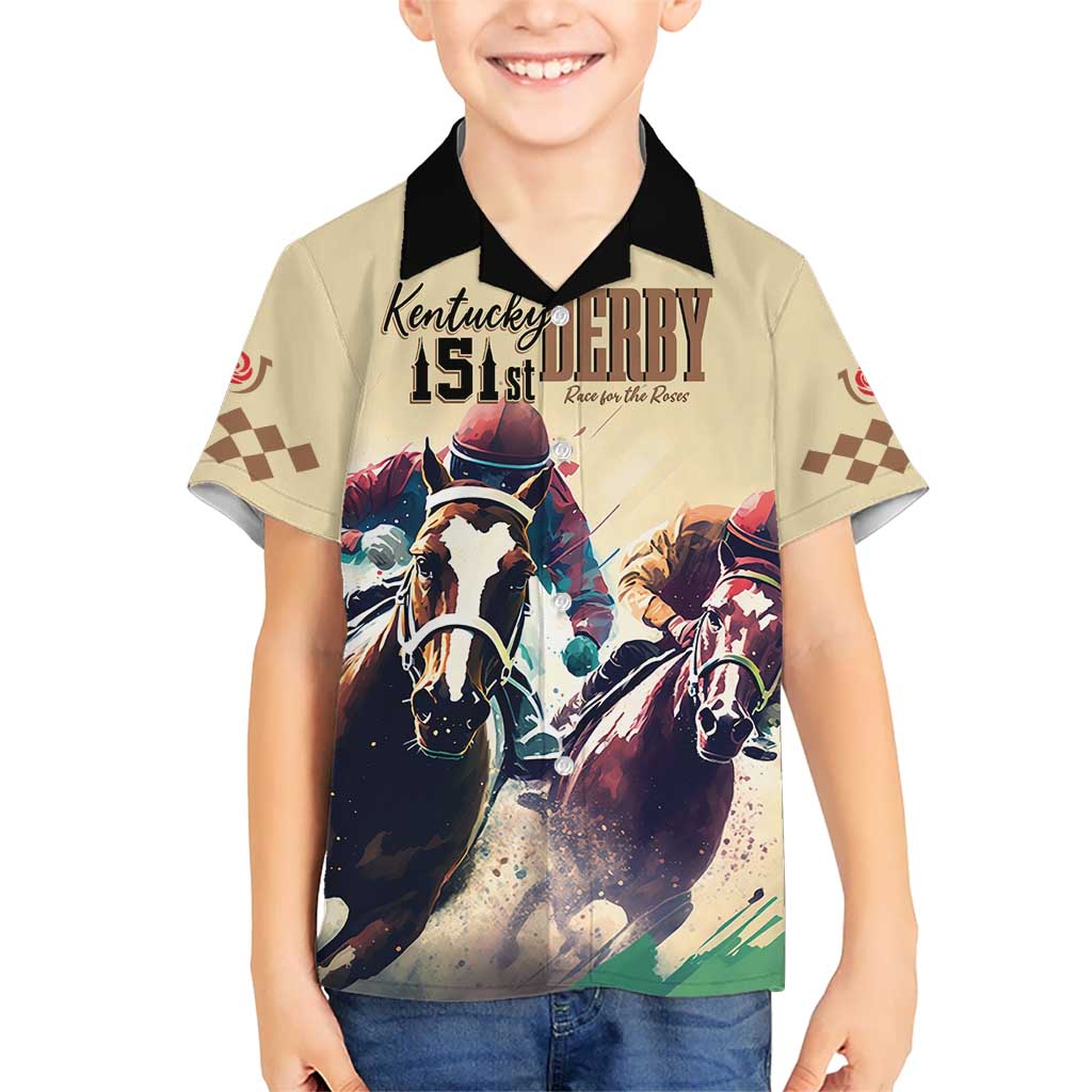 Kentucky Horse Racing 151st Personalized Kid Hawaiian Shirt Derby Watercolor Style - Cream LT7