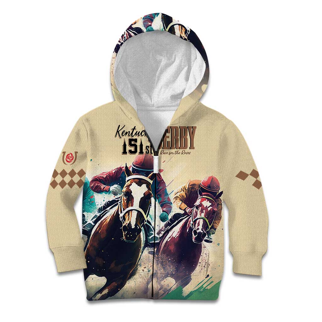 Kentucky Horse Racing 151st Personalized Kid Hoodie Derby Watercolor Style - Cream LT7