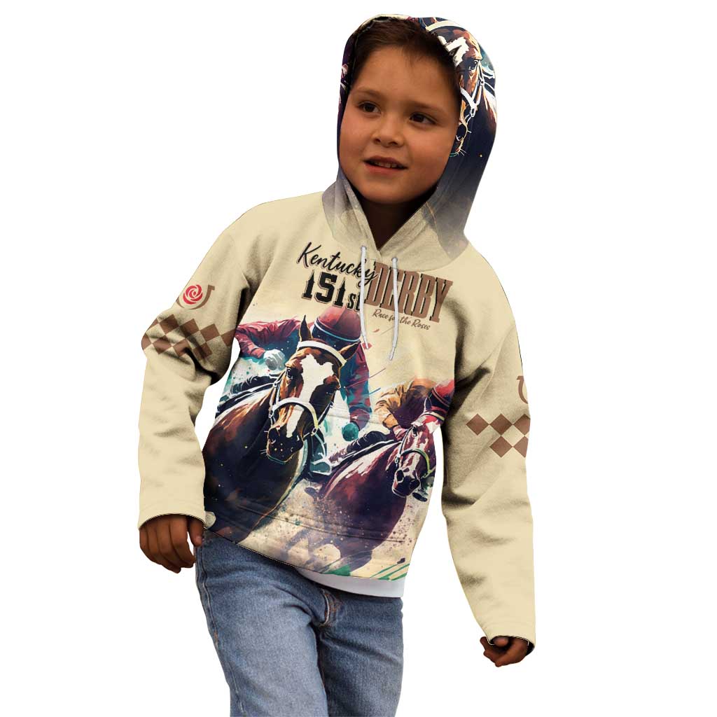 Kentucky Horse Racing 151st Personalized Kid Hoodie Derby Watercolor Style - Cream LT7