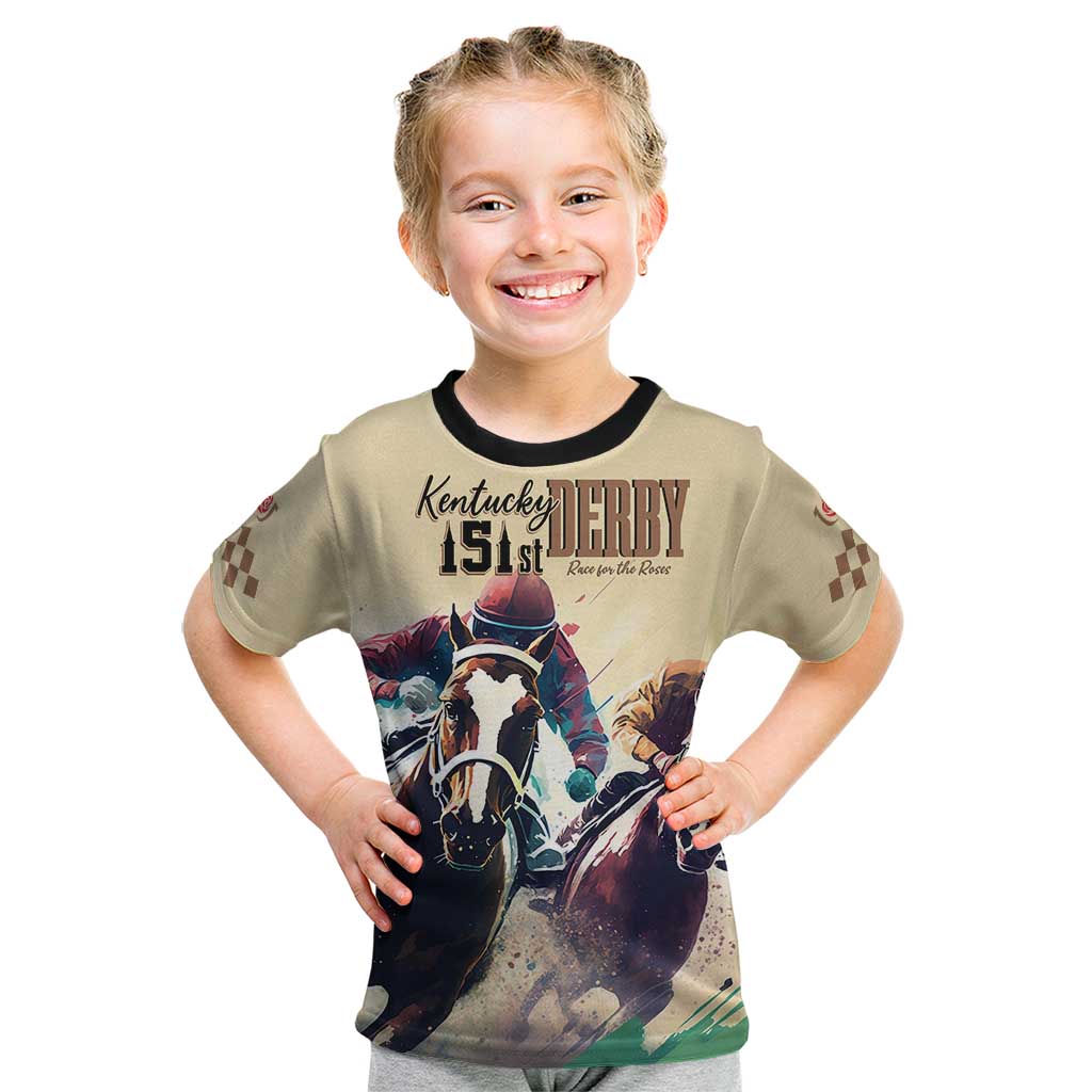 Kentucky Horse Racing 151st Personalized Kid T Shirt Derby Watercolor Style - Cream LT7