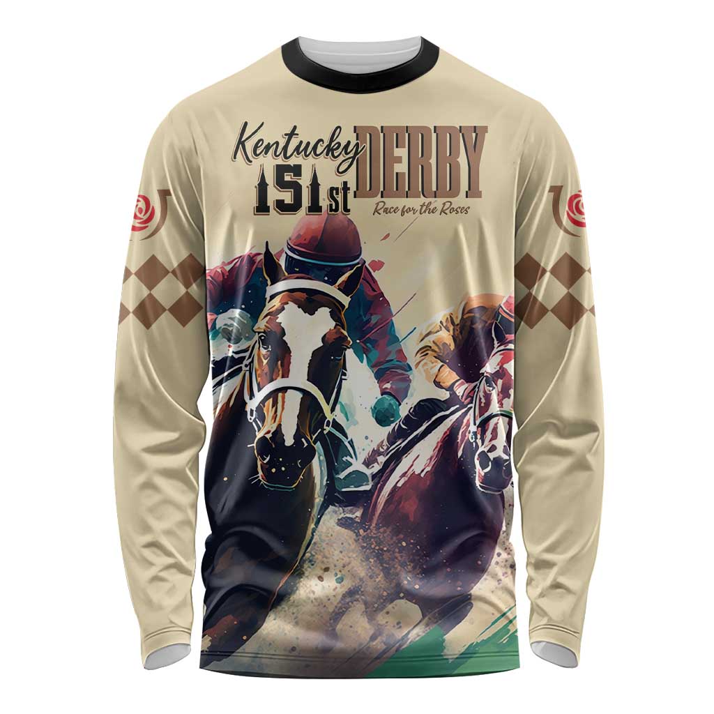 Kentucky Horse Racing 151st Personalized Long Sleeve Shirt Derby Watercolor Style - Cream LT7