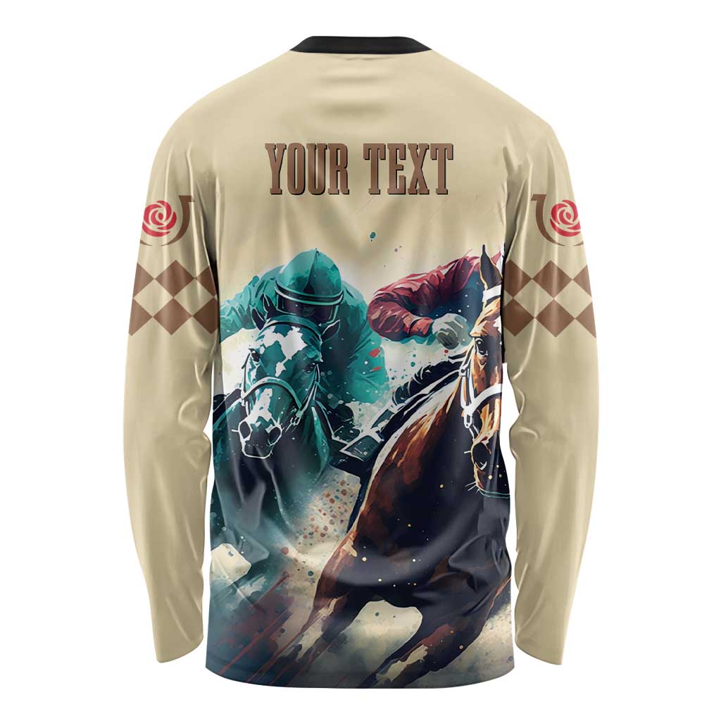Kentucky Horse Racing 151st Personalized Long Sleeve Shirt Derby Watercolor Style - Cream LT7